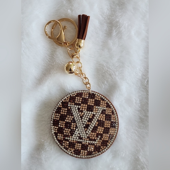 Luxury Logo Monogram Brown and Gold Keychain Bag Charm - Picture 1 of 3